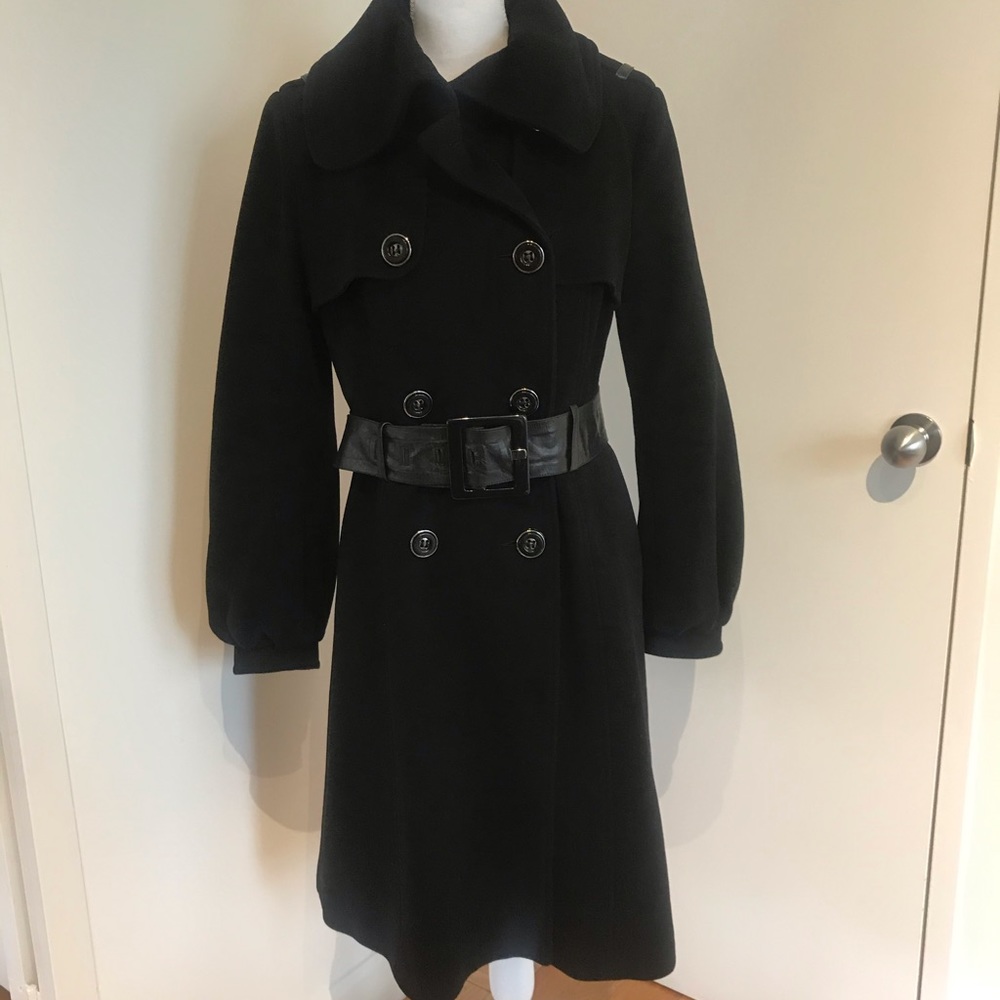 Mackage Classic Black Wool-Cashmere Belted Coat • L